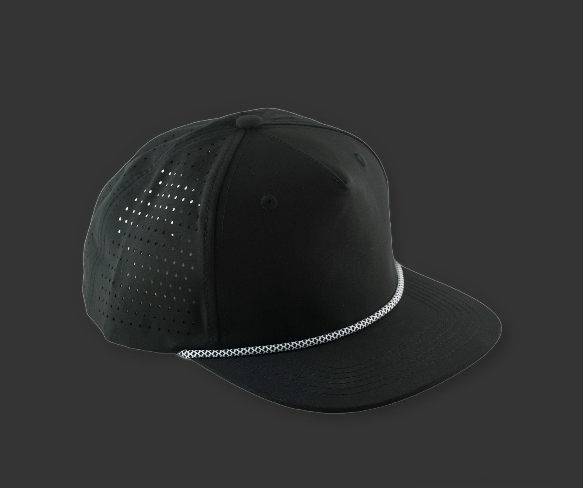 Perforated Structured Black / Black-White Rope – Blank Rope Hats