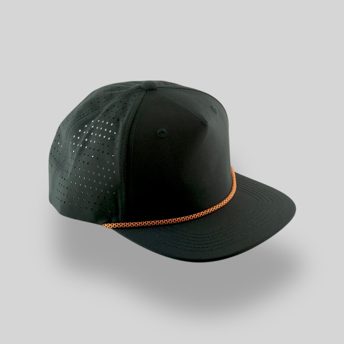 Perforated Structured Black / Black-Orange Rope – Blank Rope Hats
