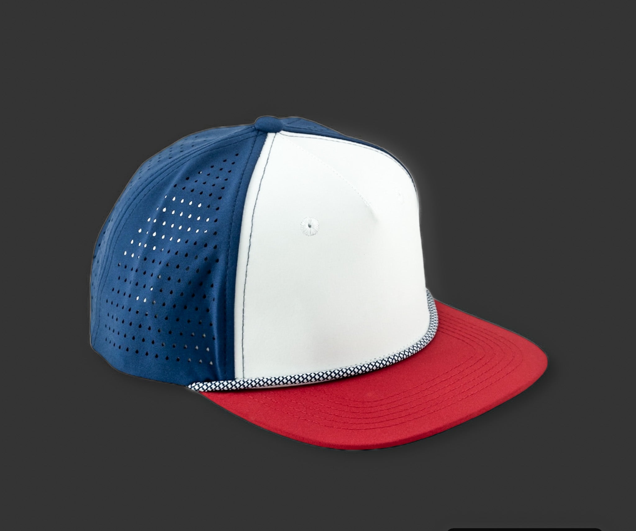 Perforated Structured Red-White-Blue / Navy-White Rope – Blank Rope Hats